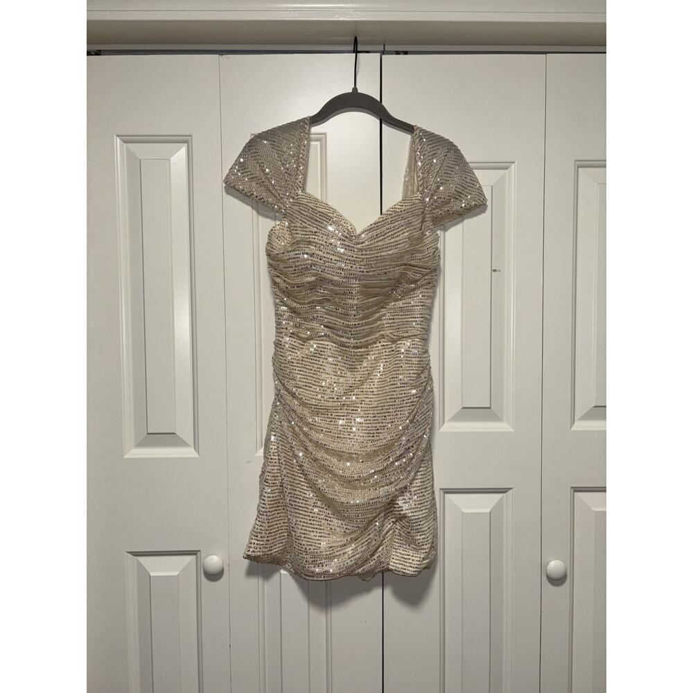 Sequin Ruched Mini Dress Size 6 Elegant Party Dress - Picture 3 of 8
